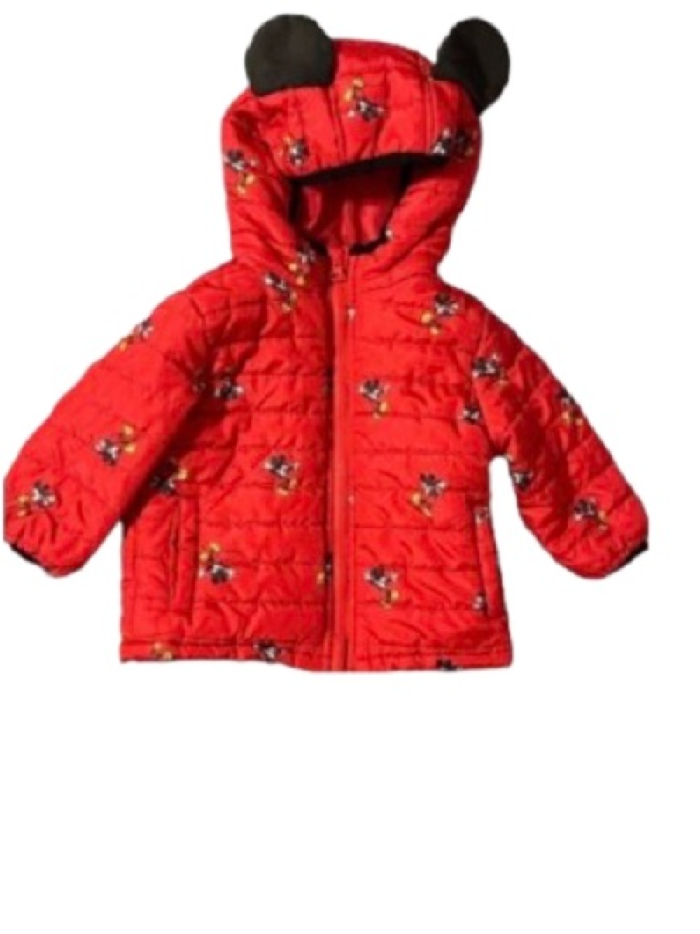 Disney Red Mickey Mouse Quilted Zip Up Hooded Jacket with Ear Hood Size 18 M